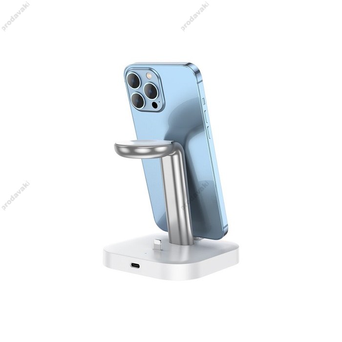 Беспровідний зарядний пристрій HOCO CW43 Graceful 3-in-1 (MagSafe/AppleWatch) charger Білий