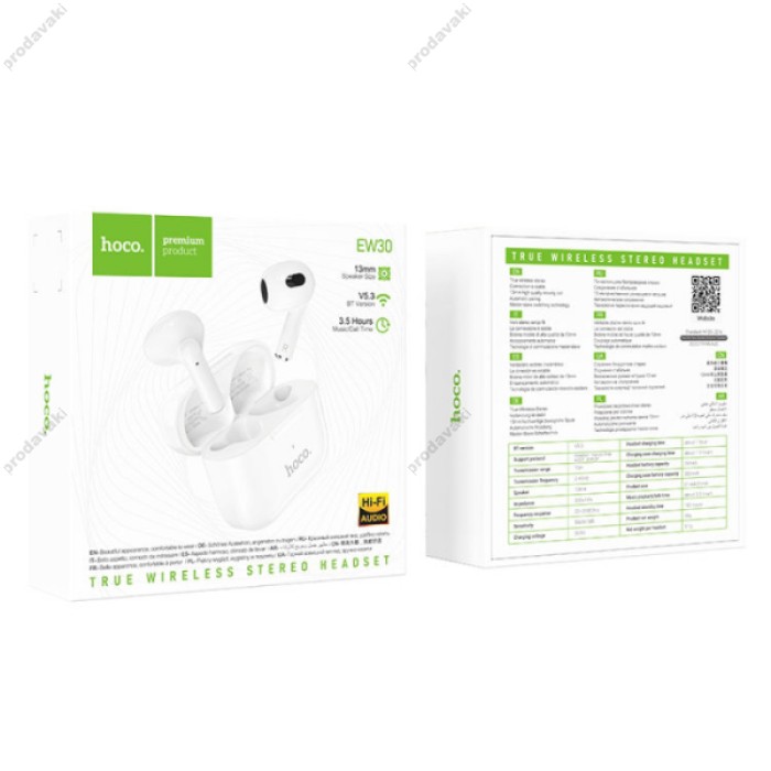 Бездротові Bluetooth навушники HOCO EW30 Intelligent true wireless headset BT 5.3 White