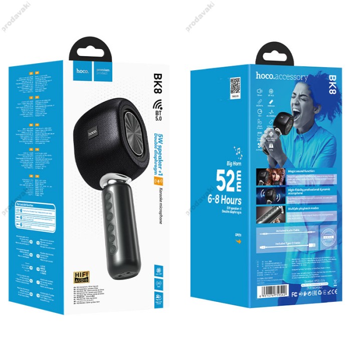 Портативна колонка-мікрофон HOCO BK8 Cool Hi K song microphone BT 5.0 Black