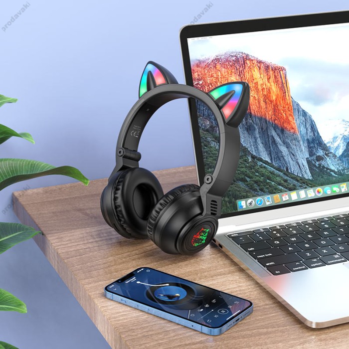 Бездротові Bluetooth навушники BOROFONE BO18 Cat ear headphones BT 5.0 Black