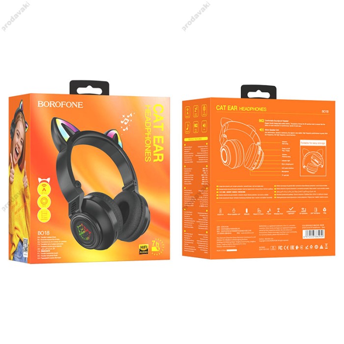 Бездротові Bluetooth навушники BOROFONE BO18 Cat ear headphones BT 5.0 Black
