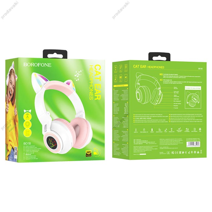Бездротові Bluetooth навушники BOROFONE BO18 Cat ear headphones BT 5.0 White