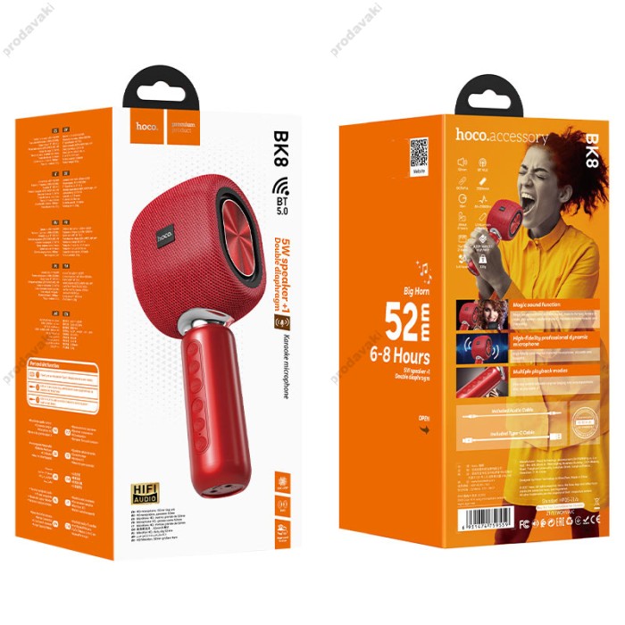 Портативна колонка-мікрофон HOCO BK8 Cool Hi K song microphone BT 5.0 Red