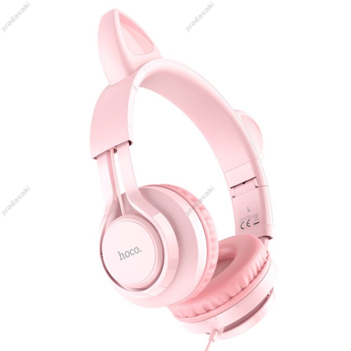 Дротові навушники Hoco W36 Cat ear headphones with mic Pink
