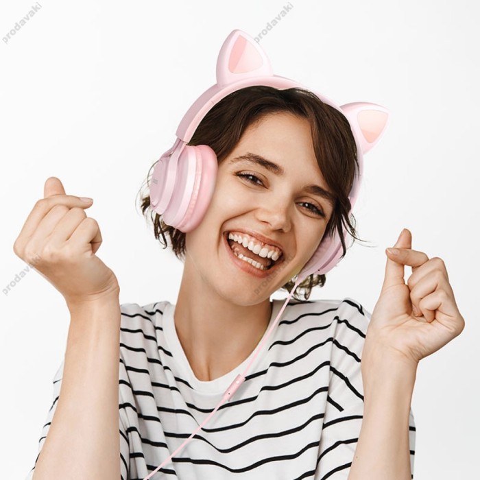 Дротові навушники Hoco W36 Cat ear headphones with mic Pink