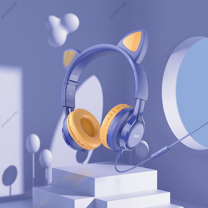 Дротові навушники Hoco W36 Cat ear headphones with mic Midnight Blue