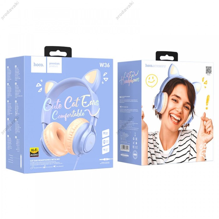 Дротові навушники Hoco W36 Cat ear headphones with mic Dream Blue