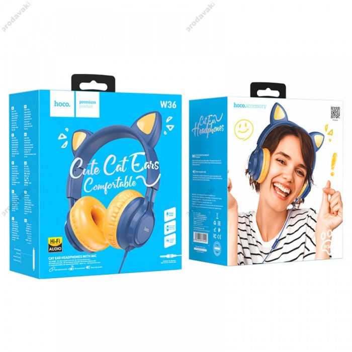 Дротові навушники Hoco W36 Cat ear headphones with mic Midnight Blue