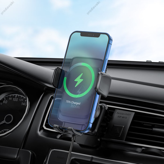 Автомобільний тримач із бездротовою зарядкою Hoco S35 2in1 Smart alignment wireless charging 15W Black