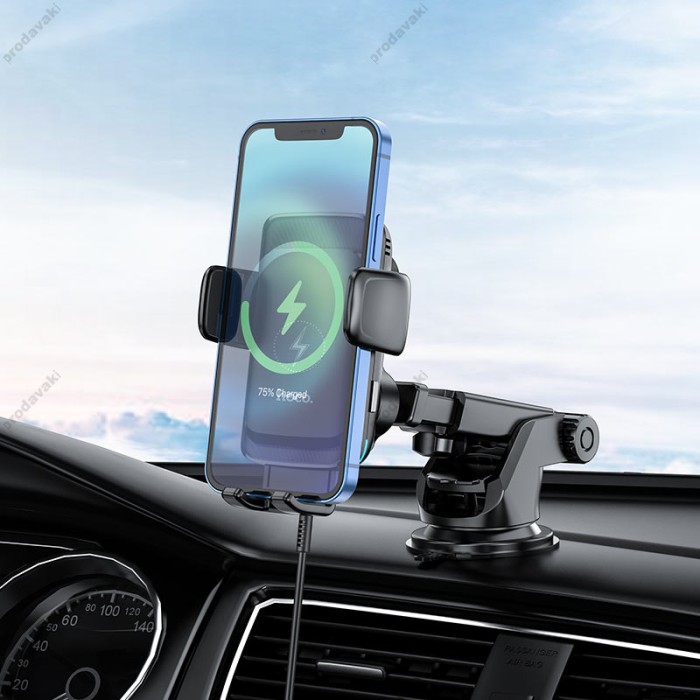 Автомобільний тримач із бездротовою зарядкою Hoco S35 2in1 Smart alignment wireless charging 15W Black