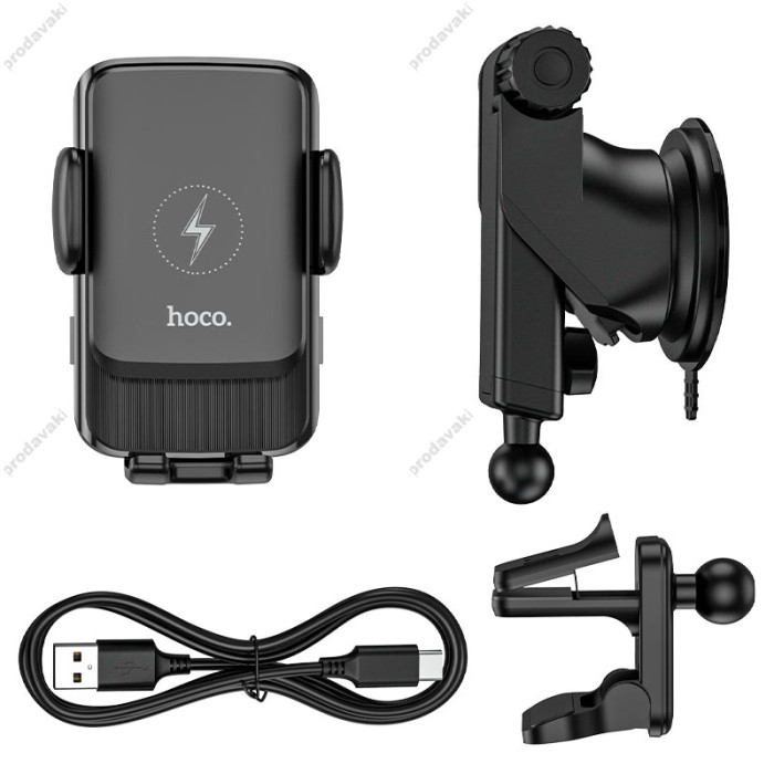 Автомобільний тримач із бездротовою зарядкою Hoco S35 2in1 Smart alignment wireless charging 15W Black