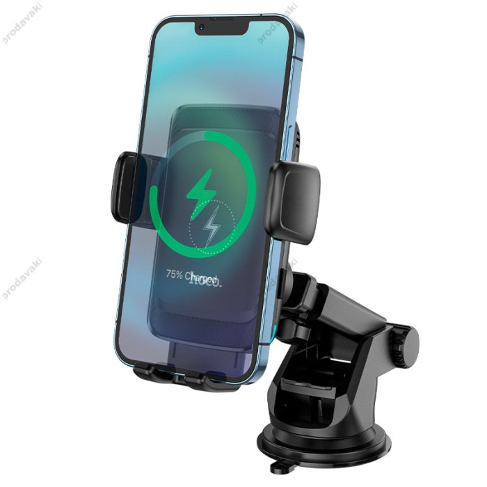 Автомобільний тримач із бездротовою зарядкою Hoco S35 2in1 Smart alignment wireless charging 15W Black