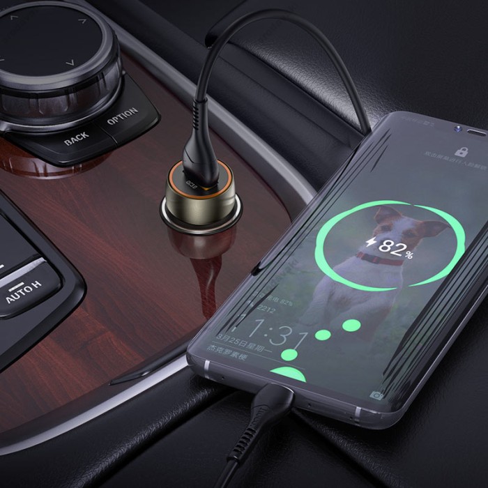 Автомобільний зарядний пристрій Hoco Z46 Blue shield single port 18W Grey