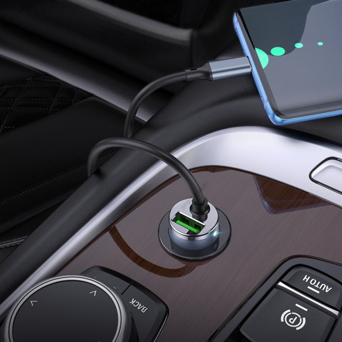 Автомобільний зарядний пристрій Hoco NZ7 Type-C Cable Car charger 3A 20W Grey