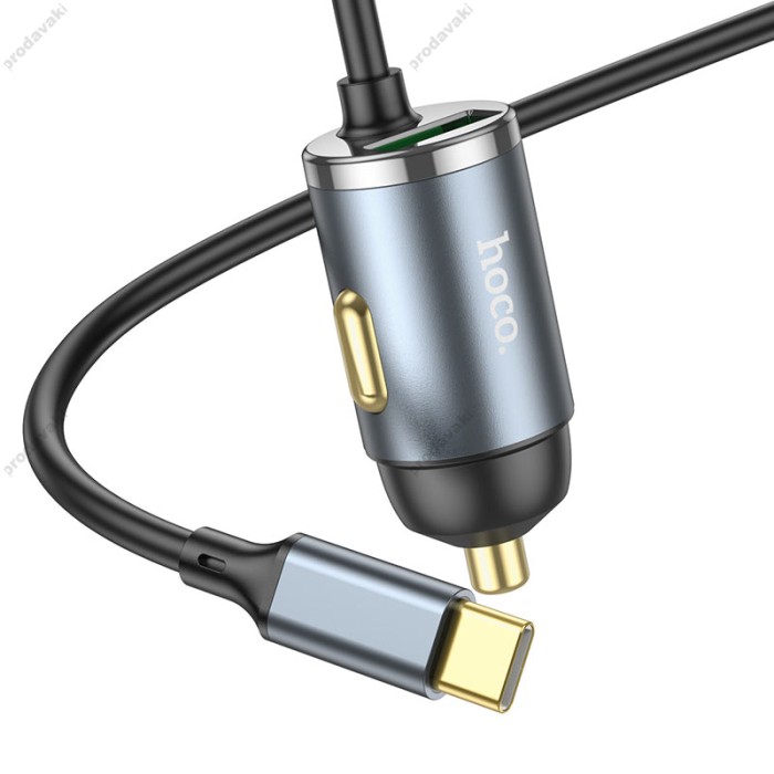 Автомобільний зарядний пристрій Hoco NZ7 Type-C Cable Car charger 3A 20W Grey