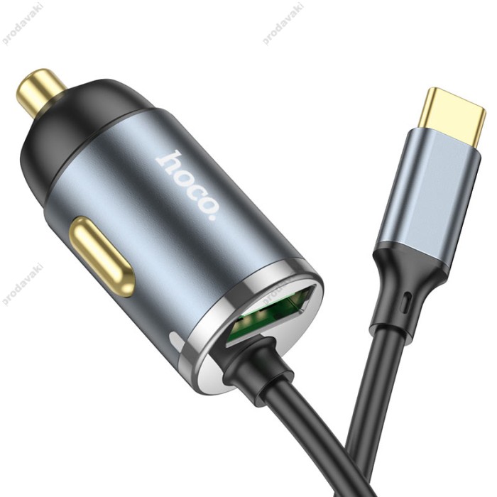 Автомобільний зарядний пристрій Hoco NZ7 Type-C Cable Car charger 3A 20W Grey