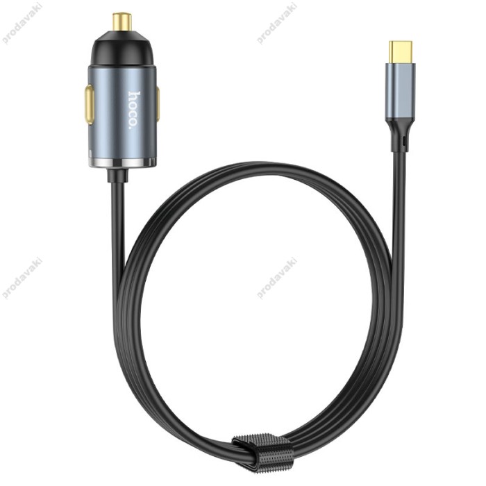 Автомобільний зарядний пристрій Hoco NZ7 Type-C Cable Car charger 3A 20W Grey