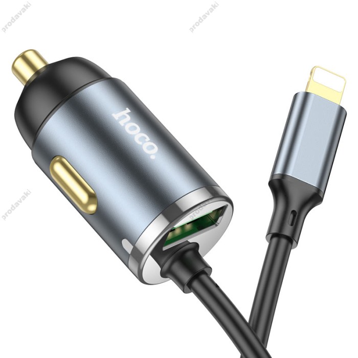 Автомобільний зарядний пристрій Hoco NZ7 Lightning Cable Car charger 3A 20W Grey