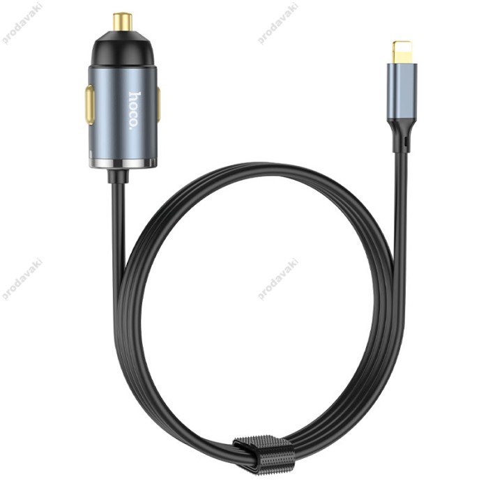 Автомобільний зарядний пристрій Hoco NZ7 Lightning Cable Car charger 3A 20W Grey