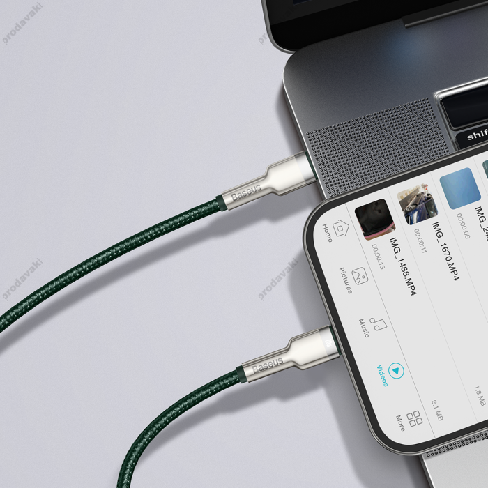 PD кабель Baseus Cafule Series Metal Data Cable Type-C to iP Lightning PD 20W 2m Green CATLJK-B06