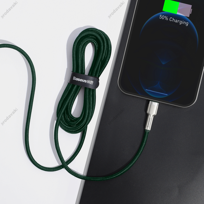 PD кабель Baseus Cafule Series Metal Data Cable Type-C to iP Lightning PD 20W 2m Green CATLJK-B06