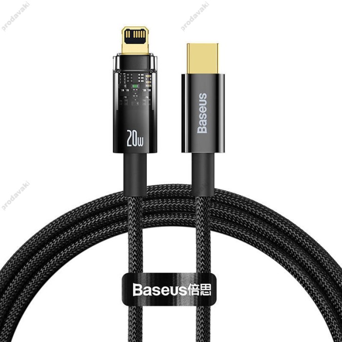 USB PD кабель Baseus Explorer Series Auto Power-Off Type-C для IP Lightning 20W 1m Black (CATS000001)