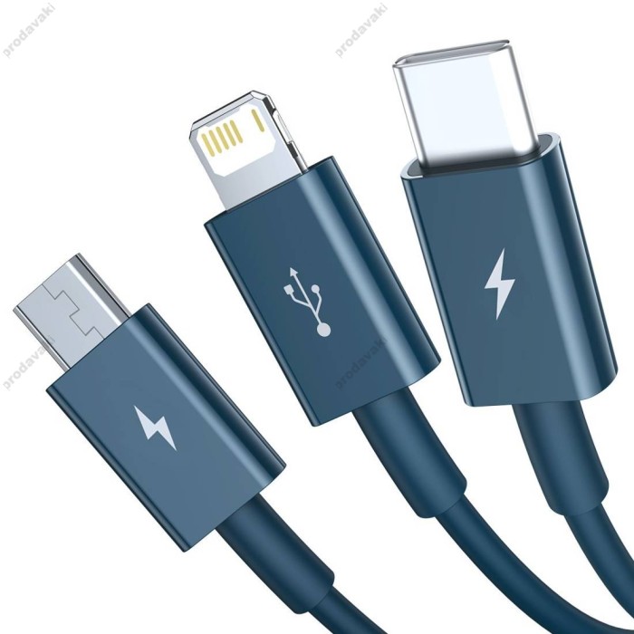 USB кабель Baseus Superior Series Fast Charging Data Cable USB M+L+C 3.5A 1.5m Blue (CAMLTYS-03)