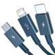 USB кабель Baseus Superior Series Fast Charging Data Cable USB M+L+C 3.5A 1.5m Blue (CAMLTYS-03)