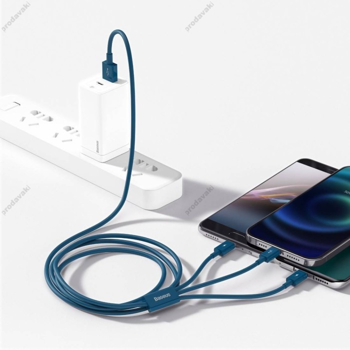 USB кабель Baseus Superior Series Fast Charging Data Cable USB M+L+C 3.5A 1.5m Blue (CAMLTYS-03)