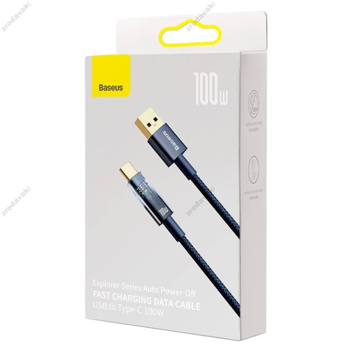 Кабель Baseus Explorer Series Auto Power-Off USB to Type-C 100W 6A 1m Blue CATS000203