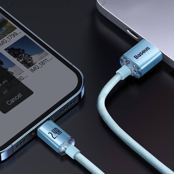 USB кабель Baseus Crystal Shine Series Fast Charging Data Cable USB to iP Lightning 2.4A 1.2m Sky Blue CAJY001103