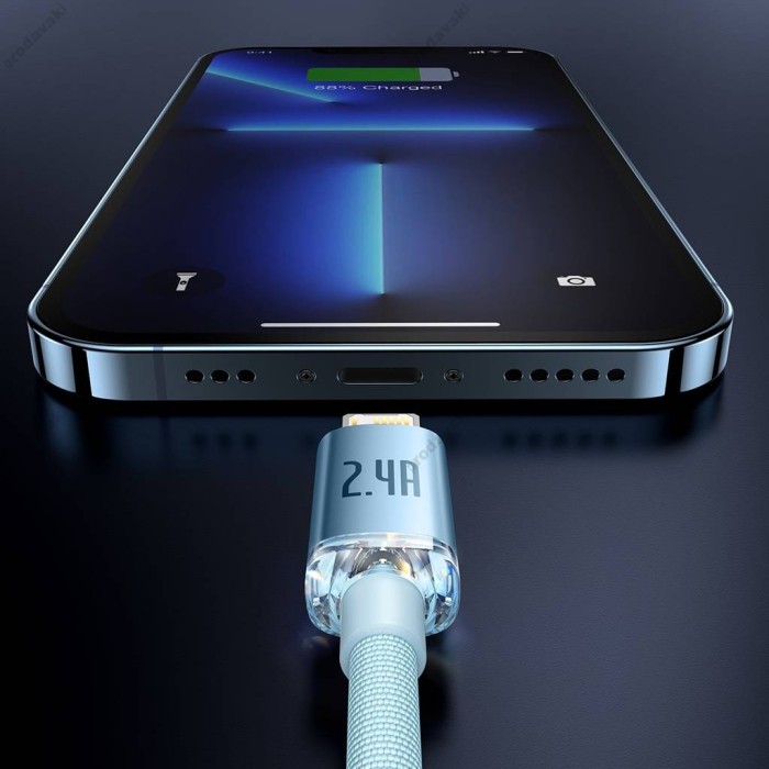 USB кабель Baseus Crystal Shine Series Fast Charging Data Cable USB to iP Lightning 2.4A 1.2m Sky Blue CAJY001103