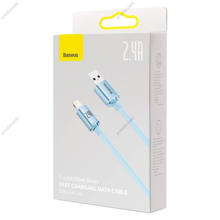 USB кабель Baseus Crystal Shine Series Fast Charging Data Cable USB to iP Lightning 2.4A 1.2m Sky Blue CAJY001103