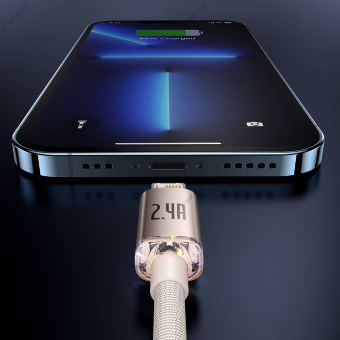USB кабель Baseus Crystal Shine Series Fast Charging Data Cable USB to iP Lightning 2.4A 2m Pink CAJY001204