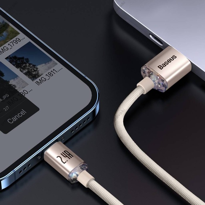 USB кабель Baseus Crystal Shine Series Fast Charging Data Cable USB to iP Lightning 2.4A 2m Pink CAJY001204