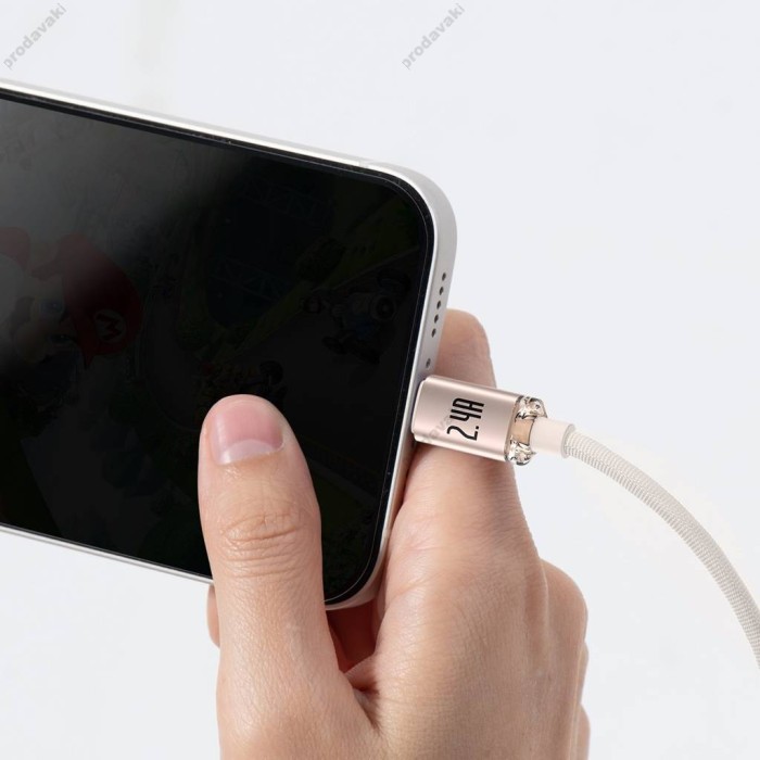 USB кабель Baseus Crystal Shine Series Fast Charging Data Cable USB to iP Lightning 2.4A 2m Pink CAJY001204