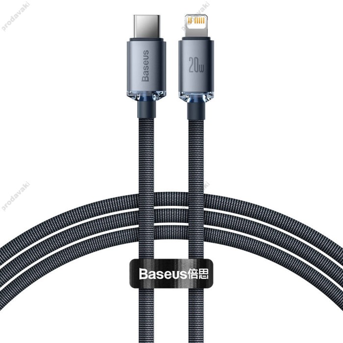 PD кабель Baseus Crystal Shine Series Fast Charging Data Cable Type-C to iP Lightning 20W 1.2m Black CAJY000201