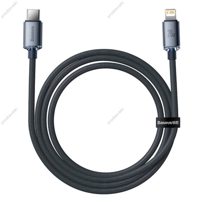 PD кабель Baseus Crystal Shine Series Fast Charging Data Cable Type-C to iP Lightning 20W 1.2m Black CAJY000201