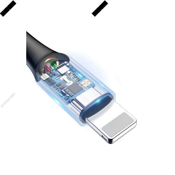 USB кабель Baseus C-shaped Light Intelligent Power-off for Lightning 2,4A / 1m. Black CALCD-01