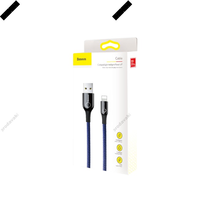 USB кабель Baseus C-shaped Light Intelligent Power-off for Lightning 2,4A / 1m. Black CALCD-01
