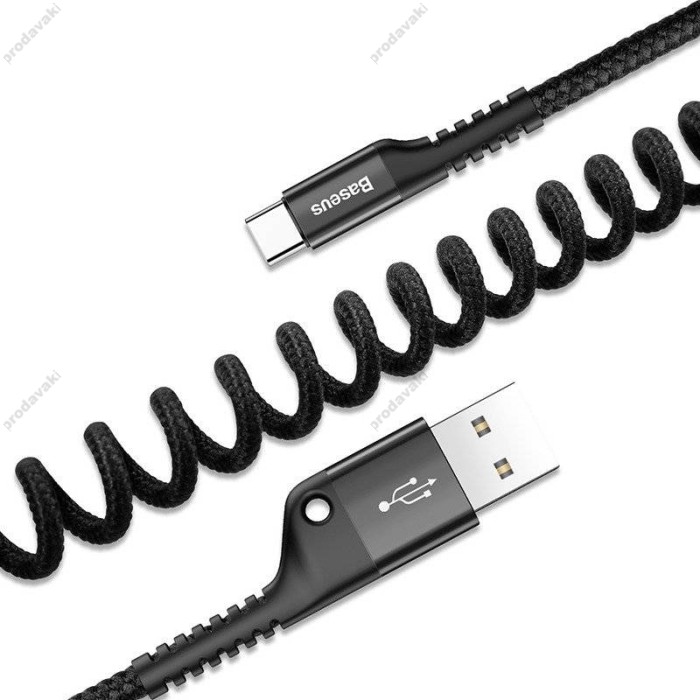 USB Кабель Baseus Fish Eye Spring (Пружина) Data for Lightning 2A / 1m. Black CALSR-01