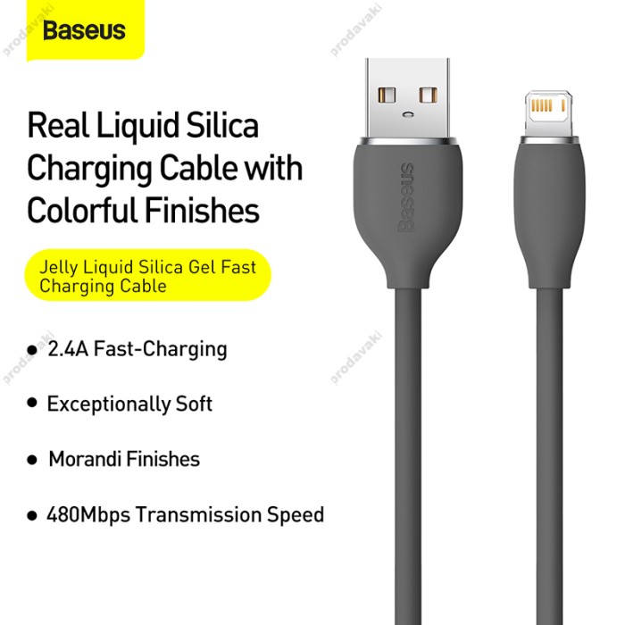 USB кабель Baseus Jelly Liquid Silica Gel Fast Charging USB to iP 2.4A 1.2m Black (CAGD000001)