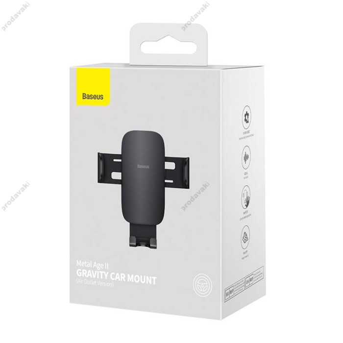 Автомобільний тримач Baseus Metal Age Ⅱ Gravity Car Mount (Air Outlet Version) Black SUJS000001