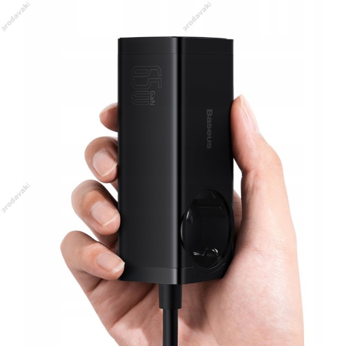 Мережевий зарядний пристрій Baseus GaN3 Pro 65W (2xUSB, 2xType-C+ розетка) + кабель USB-C 100W black (PSZM000901)