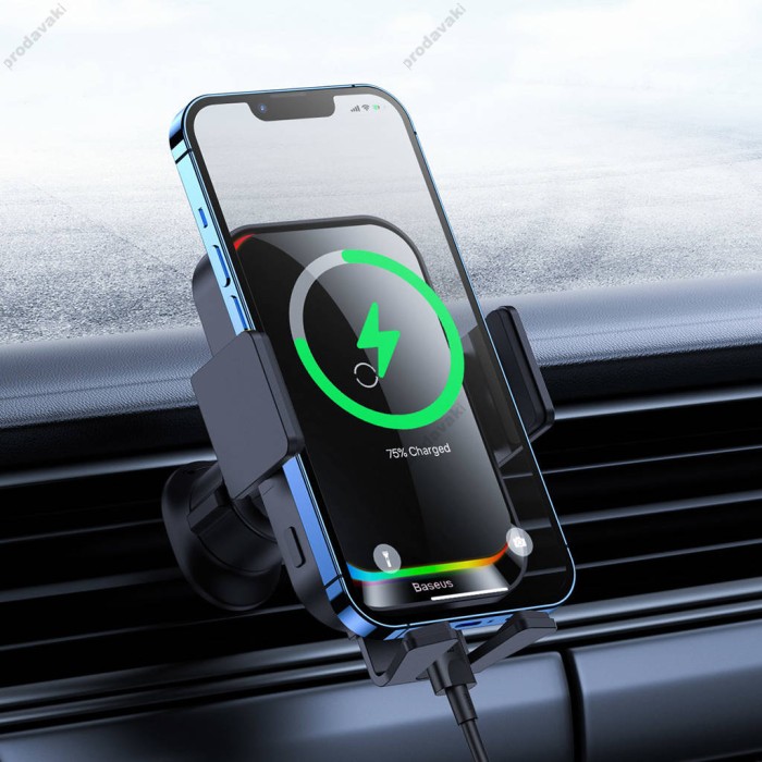 Автомобільний тримач із бездротовою зарядкою Baseus Halo car holder with 15W inductive charger Black SUDD000001