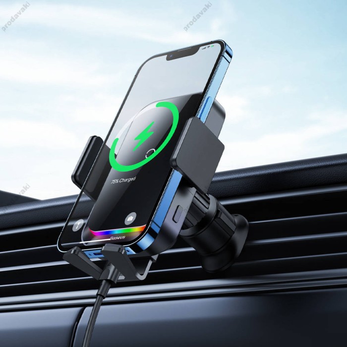 Автомобільний тримач із бездротовою зарядкою Baseus Halo car holder with 15W inductive charger Black SUDD000001