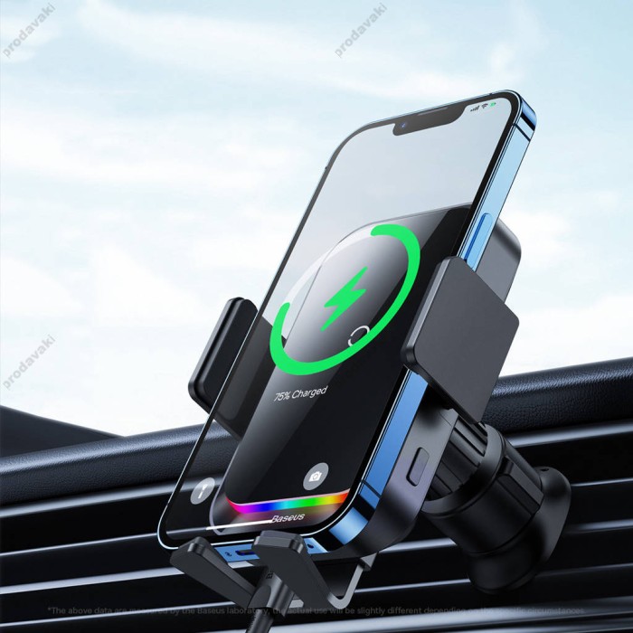 Автомобільний тримач із бездротовою зарядкою Baseus Halo car holder with 15W inductive charger Black SUDD000001