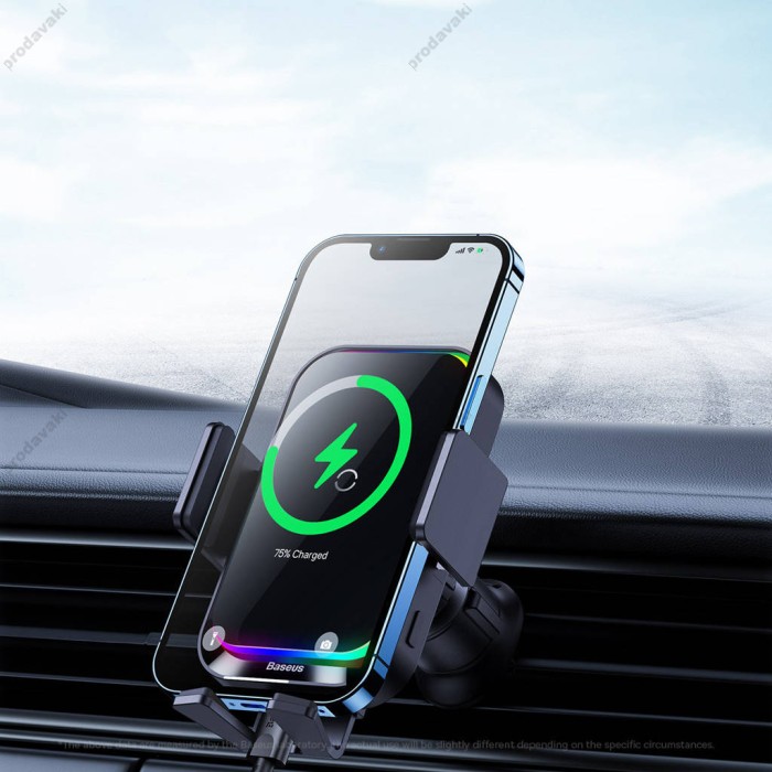 Автомобільний тримач із бездротовою зарядкою Baseus Halo car holder with 15W inductive charger Black SUDD000001