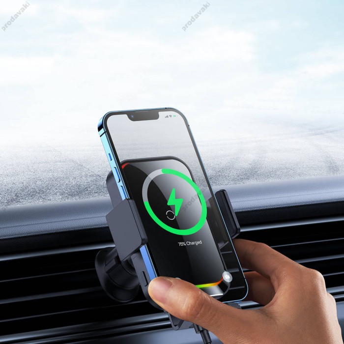Автомобільний тримач із бездротовою зарядкою Baseus Halo car holder with 15W inductive charger Black SUDD000001