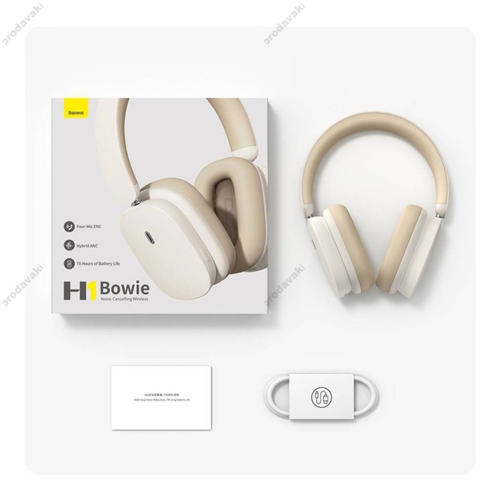 Бездротові Bluetooth навушники Baseus Bowie H1 Noise-Cancelling Wireless Headphones White (NGTW230002)